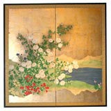 Antique Japanese 2 Panel Kiku Screen