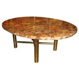 Gilt Metal and Multi-Colored Marble Coffee Table