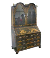 Handpainted Black Chinoiserie Bureau Bookcase