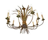 Spanish 1940's Gilt Iron Chandelier with Wheat Leaves