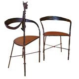 Set of Hand Forged Iron and Leather Chairs