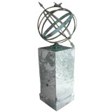 Verdigris-Patinated Bronze Armilliary Sphere on Column