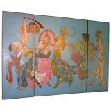 C. 1930's French Painted 3 Panel Screen of Russian Ballet Scene