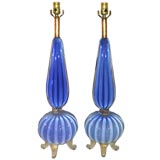 Vintage 1940
s Iridescent Blue Murano Lamps by Barovier e Toso