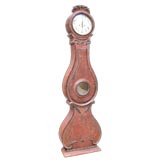 SWEDISH ROCOCO STYLE IRON-RED PAINTED TALL CASE CLOCK