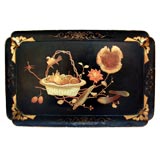 JAPANESE BROWN AND GOLD LACQUERED LARGE RECTANGULAR TRAY