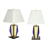 PAIR OF FRENCH ART DECO CITRINE AND COBALT GLASS LAMPS