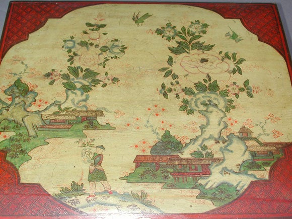 EXOTIC LARGE-SCALED ITALIAN CHINOISERIE RED-LACQUERED BOX