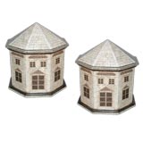 PAIR OF JAPANESE EGGSHELL LACQUER OCTAGONAL MAQUETTES OF HOUSES