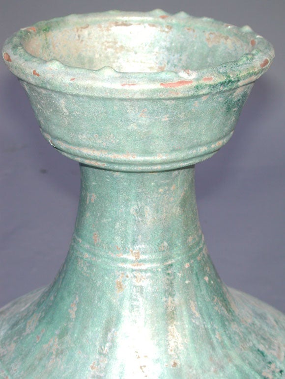 CHINESE IRIDESCENT SILVERY-GREEN GLAZED RED POTTERY HU