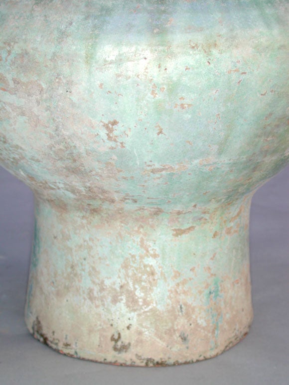 18th Century and Earlier CHINESE IRIDESCENT SILVERY-GREEN GLAZED RED POTTERY HU