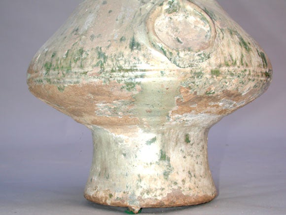 18th Century and Earlier A STUNNING CHINESE IRIDESCENT SILVERY-GREEN GLAZED POTTERY JAR