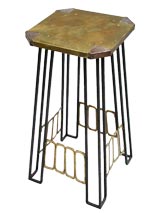 AUSTRIAN SECESSIONIST BRASS AND WROUGHT IRON SQUARE SIDE TABLE