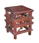 A CHARMING AMERICAN TRAMP ART WOODEN SQUARE SIDE TABLE