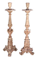 PAIR OF PORTUGUESE TRANSITIONAL CARVED WOODEN CANDLESTICKS