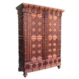 Antique FRENCH TRAMP ART CARVED MAHOGANY TWO-DOOR ARMOIRE