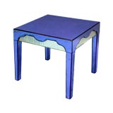 ENGLISH ART DECO COBALT BLUE MIRRORED GLASS  SIDE TABLE