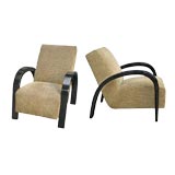 CHIC PAIR OF FRENCH ART DECO EBONIZED WALNUT OPEN ARM CHAIRS