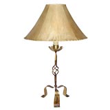 FRENCH 1940'S GILT WROUGHT-IRON TRIPOD CANDLESTICK AS TABLE LAMP