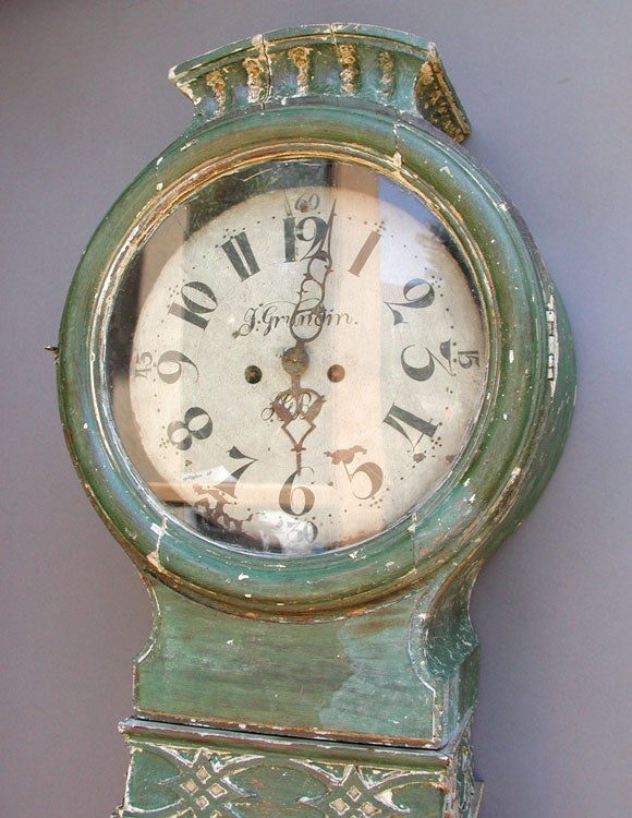 SWEDISH NEO-CLASSICAL GREEN PAINTED TALL CASE CLOCK