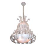 ITALIAN 1950'S CHANDELIER WITH CURLING GLASS FEATHERS