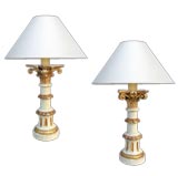 Antique PAIR OF ITALIAN NEO-CLASSICAL IVORY-PAINTED COLUMN LAMPS