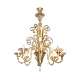 Vintage ITALIAN 1940'S PALE AMBER GLASS EIGHT-LIGHT TWO TIER CHANDELIER