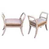 PAIR OF SWEDISH NEO-CLASSICAL PINE UPHOLSTERED BENCHES