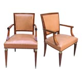 FRENCH 1940'S MAHOGANY OPEN ARM CHAIRS Attributed to Dosnos