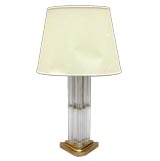 FRENCH ART DECO MOLDED GLASS LAMP WITH BRASS TRIANGULAR BASE
