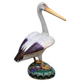 CHINESE WHITE CLOISONNE ENAMELED STANDING STORK