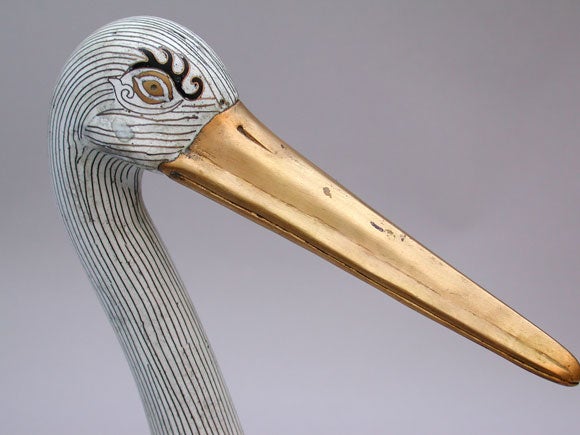 CHINESE WHITE CLOISONNE ENAMELED STANDING STORK