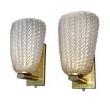 PAIR OF LARGE ITALIAN 1940'S GOLD SPECKLED GLASS WALL LIGHTS