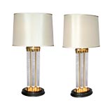 ITALIAN ART DECO SPIRALING CLEAR-GLASS TRIPLE COLUMN TABLE LAMPS