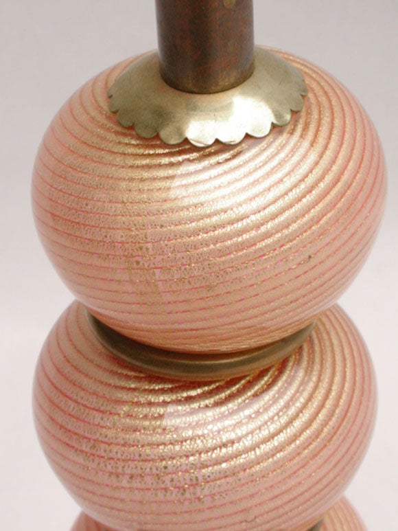 ITALIAN 1940'S TABLE LAMP OF SIX HAND-BLOWN OPAQUE CORAL GLASS