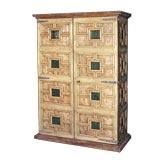 SPANISH BAROQUE PAINTED FAUX BURL WALNUT TWO-DOOR TALL CABINET