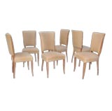 SIX FRENCH 1940
S BEECHWOOD HIGH-BACK UPHOLSTERED DINING CHAIRS