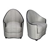 PAIR OF ITALIAN ART DECO UPHOLSTERED BLACK-LACQUERED ARMCHAIRS