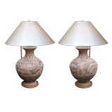 PAIR OF CHINESE POTTERY STORAGE JARS NOW MOUNTED AS TABLE LAMPS