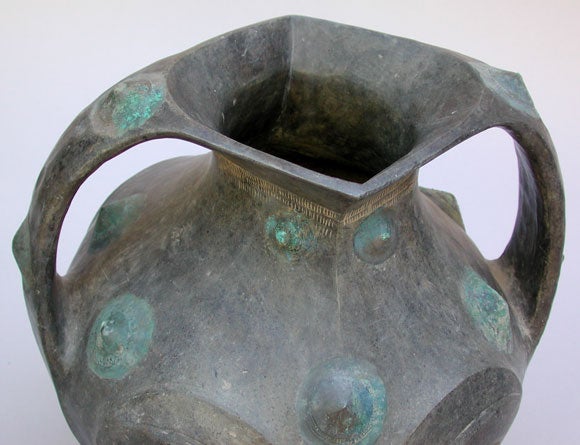 PAIR OF CHINESE BLACK POTTERY DOUBLE-HANDLED AMPHORAS