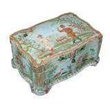 ITALIAN AQUA-GROUND PAINTED BOX W/ HARLEQUIN AND PULCINELLA