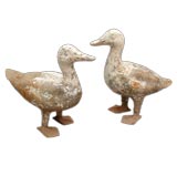 COMPANION PAIR OF CHINESE GRAY POTTERY STANDING DUCKS