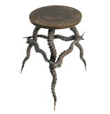 AFRICAN GAZELLE HORN CIRCULAR TRIPOD SIDE TABLE  W/LACQUERED TOP