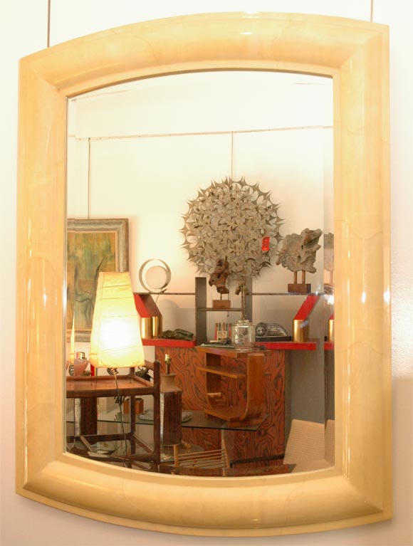 Large goatskin wall mirror attb to Karl Springer