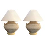 Custom Rattan and Linen Lamps