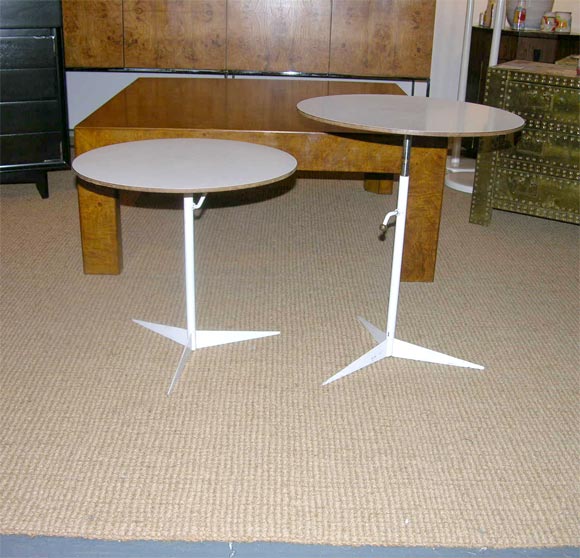 Pair of Adjustable Tripod Base Cigarette Tables after Tony Paul
