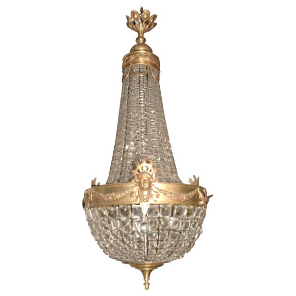 19th century Austrian Maria Theresa bronze and glass crystal chandelier with six-light.