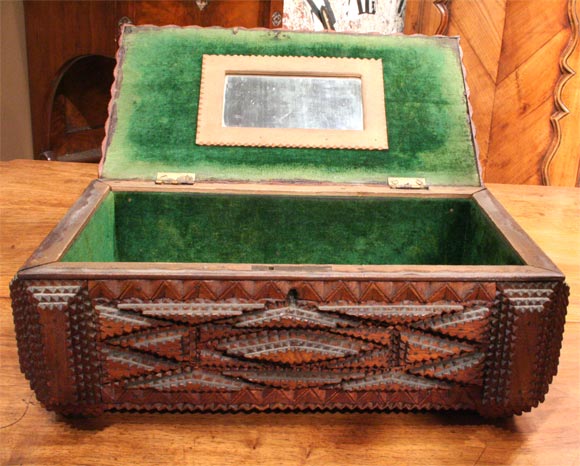 Carved 19th Century Tramp Art Box.