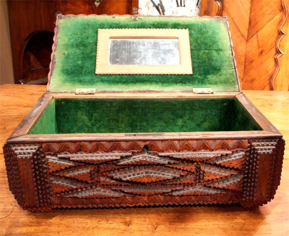 Wood 19th Century Tramp Art Box.