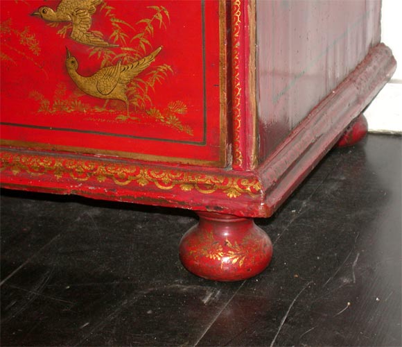 18th Century and Earlier QUEEN ANNE RED JAPANNED MIRRORED FRONT CABINET For Sale